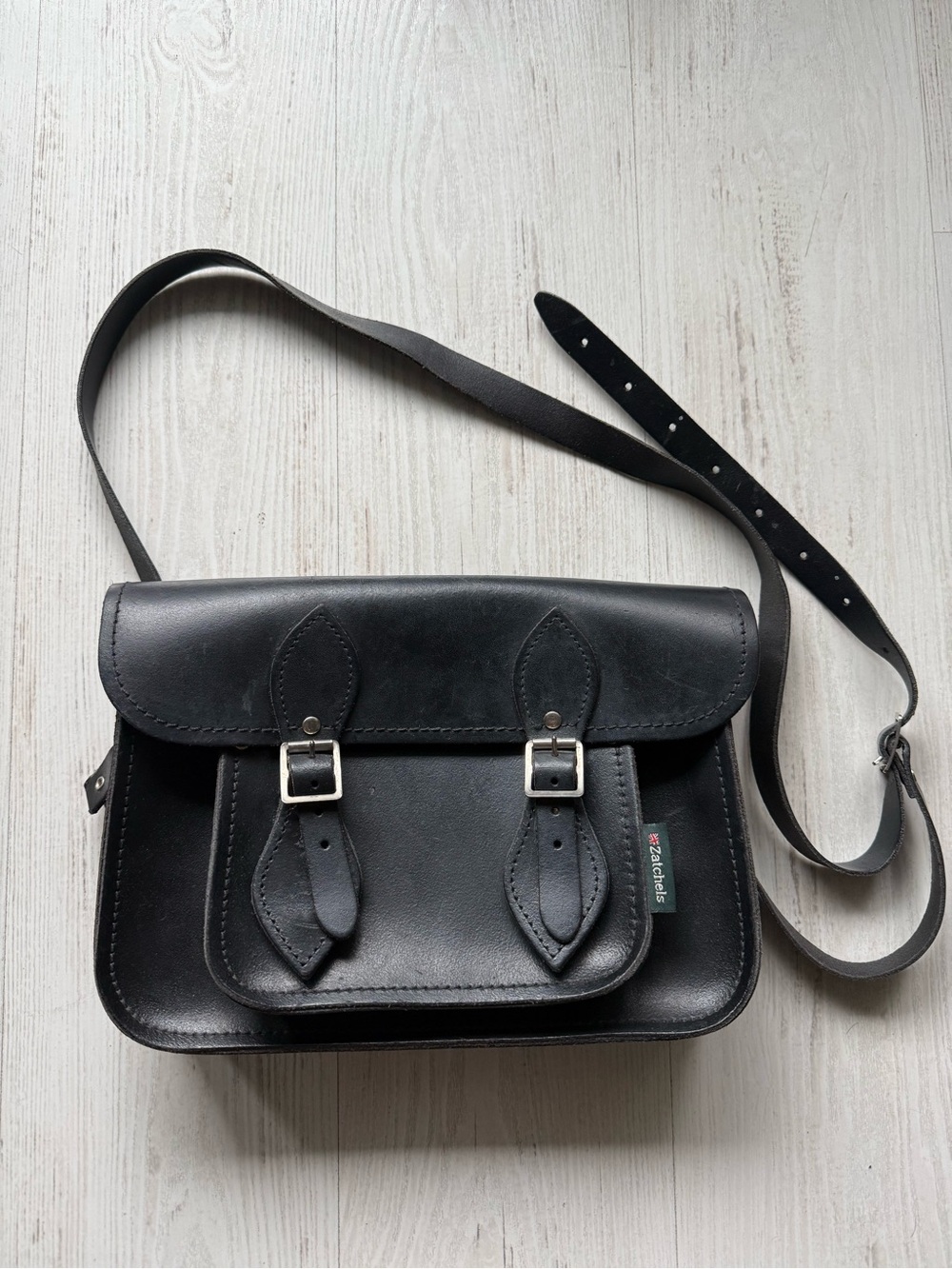 Black Leather Classic Satchel Bag - 11.5” Handmade UK Unisex